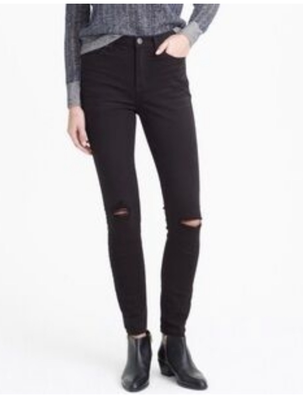 J. Crew Lookout High-Rise Skinny Jeans Black Ripped Knees SZ 31